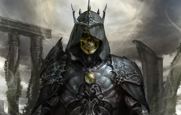 Picture skull, armor, crown, fantasy, skeleton, dark fantasy