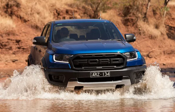 Picture water, blue, Ford, Raptor, pickup, 2018, Ranger, Ford