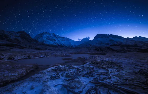 Stars, mountains, night, France, Alps