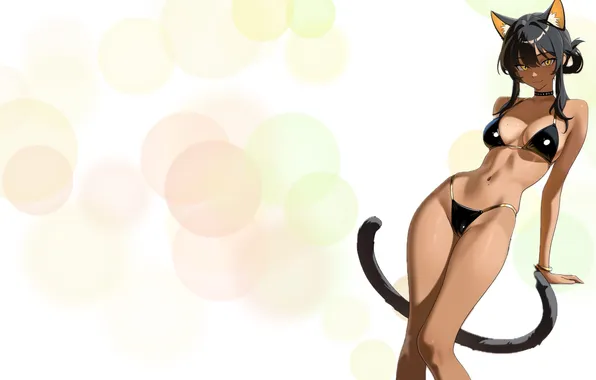 Girl, hot, sexy, cat, tail, pretty, babe, bikini