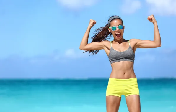 Picture girl, shorts, glasses, fitness model, athlete
