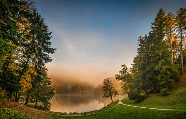 Picture Nature, Fog, Grass, Lake, Trees, Landscape, Croatia, Trakoscan