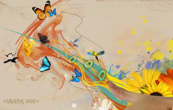 Butterfly, birds, abstraction