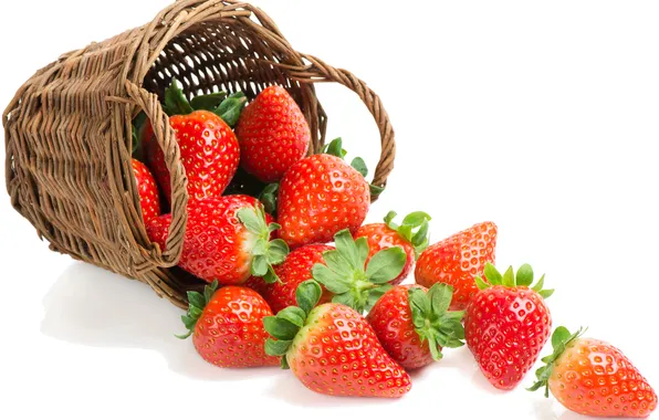 Berries, strawberry, basket, leaves