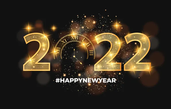 Picture background, gold, watch, figures, New year, 2022, hashtag