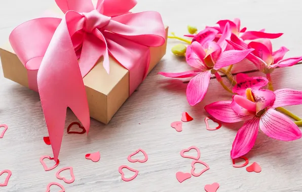 Picture gift, tape, love, heart, Orchid, pink, valentine's day, gift