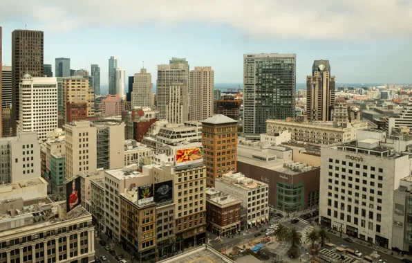 Clouds, building, home, skyscrapers, San Francisco, USA, the view from the top