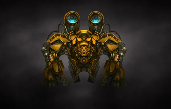 Yellow, transformers, the dark background, weapons, mechanism, robot, gun, transformers