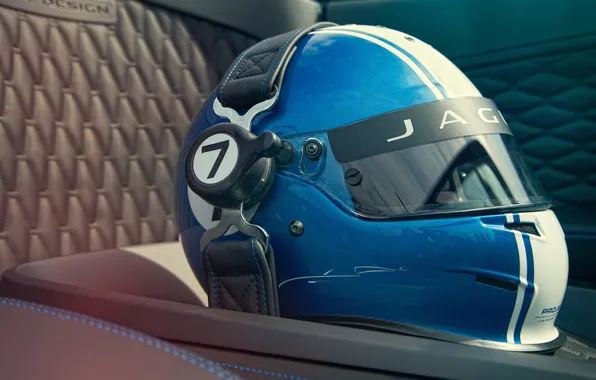Concept, blue, Jaguar, helmet, race, racing, seat, Project 7