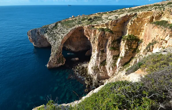 Sea, the sky, rocks, arch, Cape, Malta, the blue grotto