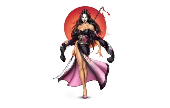 Picture girl, white background, Asian