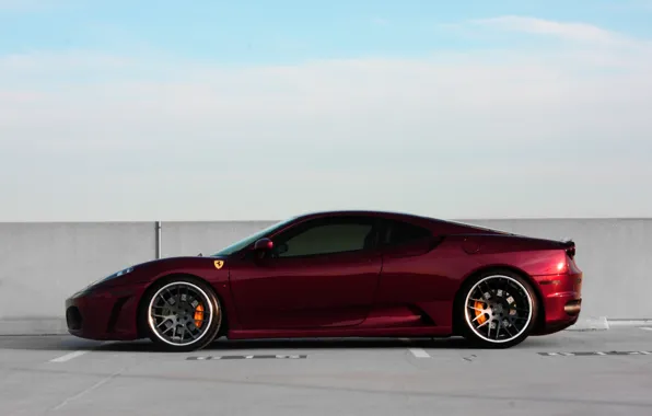 The sky, black, wall, profile, red, wheels, ferrari, Ferrari