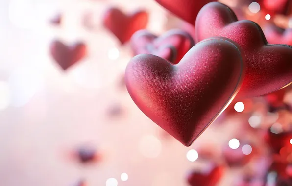 Love, glare, heart, hearts, red, a lot, bokeh, Valentine's Day