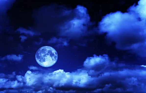 Picture the sky, clouds, night, the moon, stars