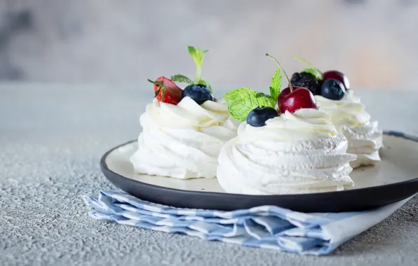 Berries, cake, dessert, meringue, Natasha Breen
