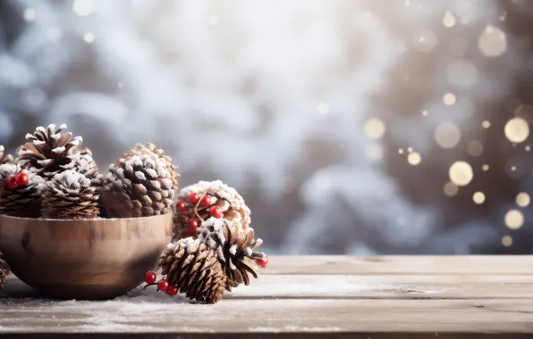 Winter, snow, berries, Board, fruit, Christmas, New year, bowl