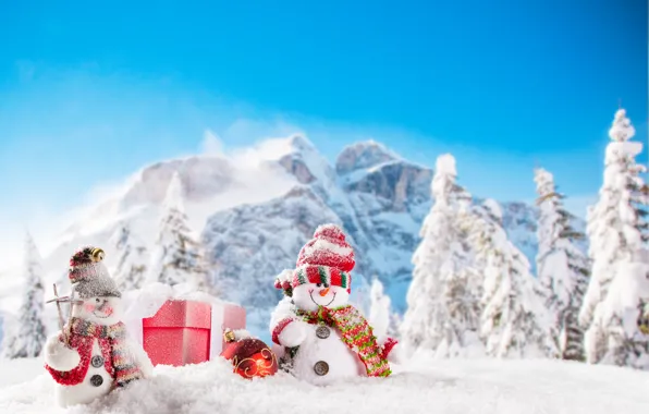 Picture New Year, Christmas, snowmen, winter, snow, merry christmas, snowman