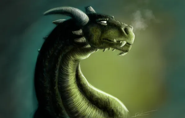 Picture look, green, background, fiction, dragon, art, horns