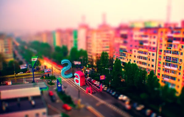 Bright, the city, street, apartments, colorful houses