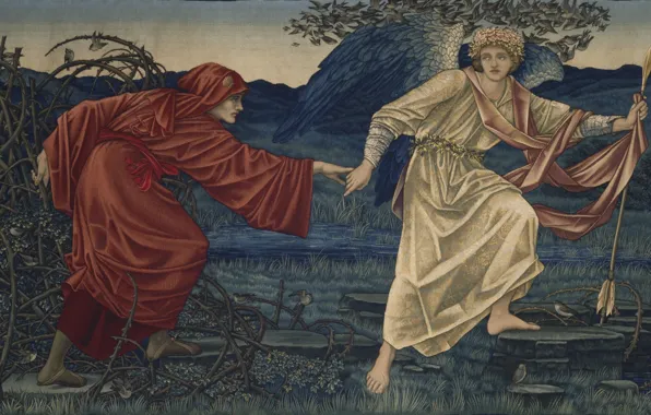 Picture tapestry, 1909, Birmingham Museum, Love and the pilgrim, Edward Burne-Jones