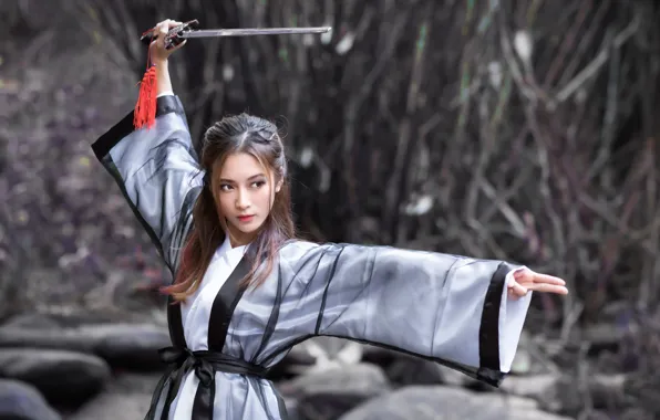 Girl, pose, sword