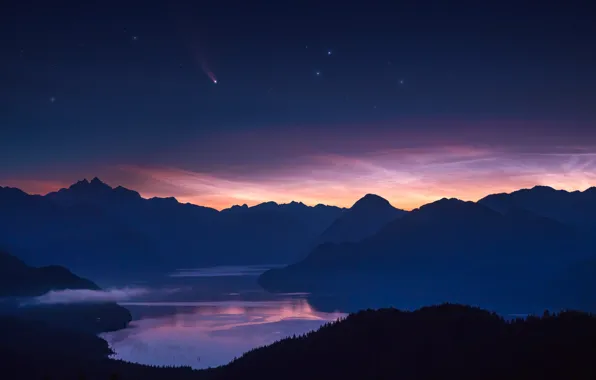 Stars, mountains, comet, mountains, stars, comet, NEOWISE, Richard Liu