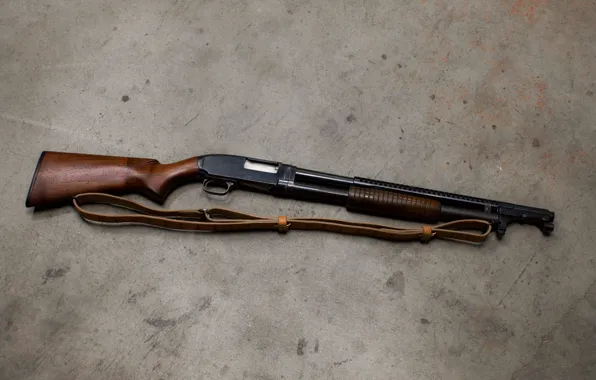 Background, the gun, strap, pump, Remington 870