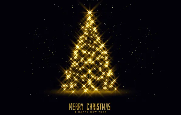 Picture stars, decoration, gold, tree, Christmas, New year, golden, christmas