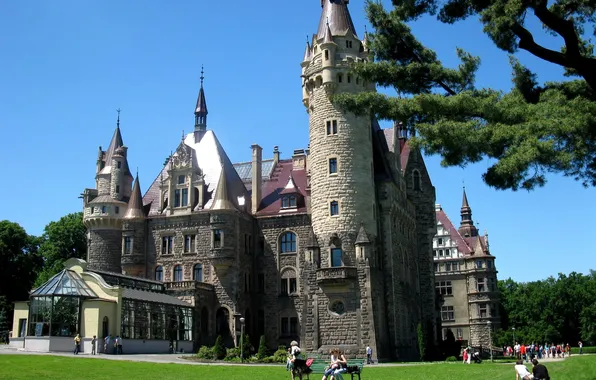 The sky, trees, Park, castle, people, tower