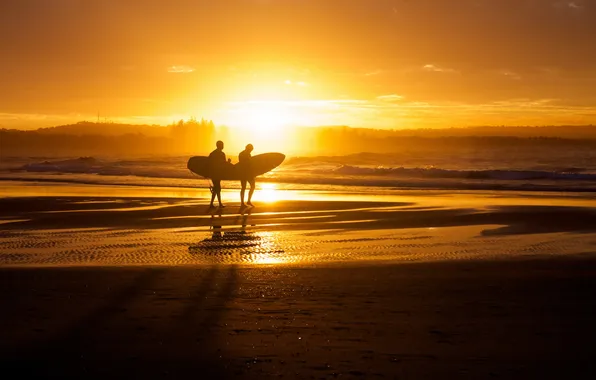 Picture sunset, australia, Byron Bay beach, Surfers