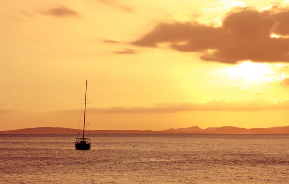 Sea, sunset, yacht, horizon, Mallorca, Mallorca