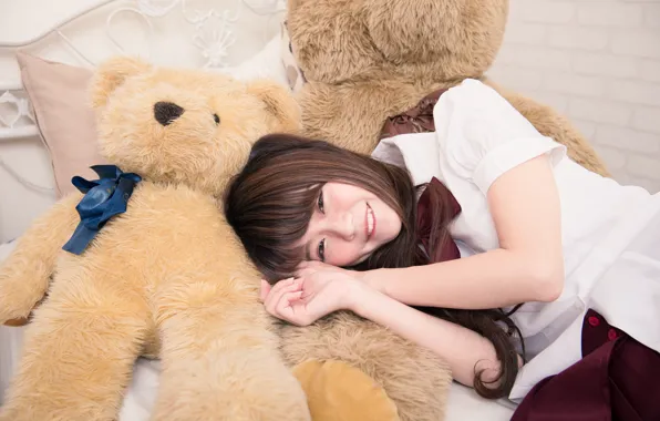 Girl, Toy, Bear, Asian
