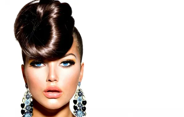 Picture girl, eyelashes, makeup, hairstyle, earrings, Anna Subbotina