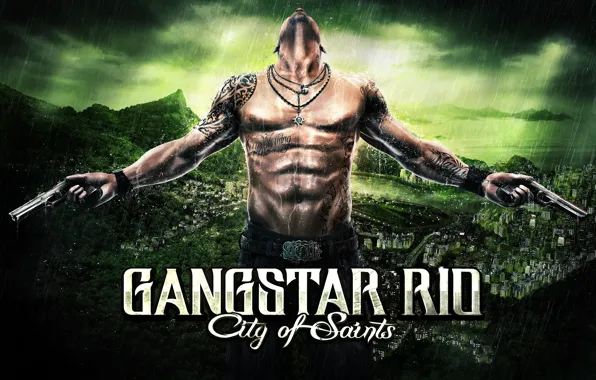 Rain, guy, torso, green background, Raul, Gangstar Rio: City of Saints