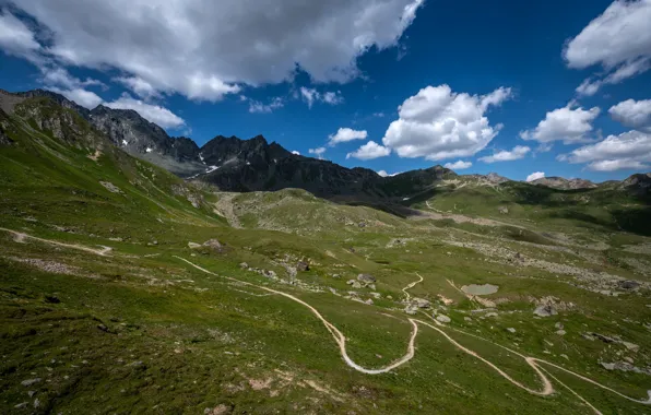 Picture the sky, clouds, mountain, slope