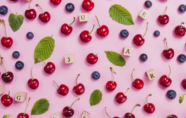 Picture summer, letters, berries, blueberries, cherry