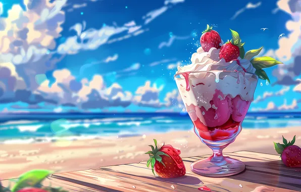 Sea, beach, summer, the sky, clouds, light, style, berries