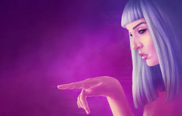 Picture girl, the city, fiction, the film, hands, art, science fiction, hologram