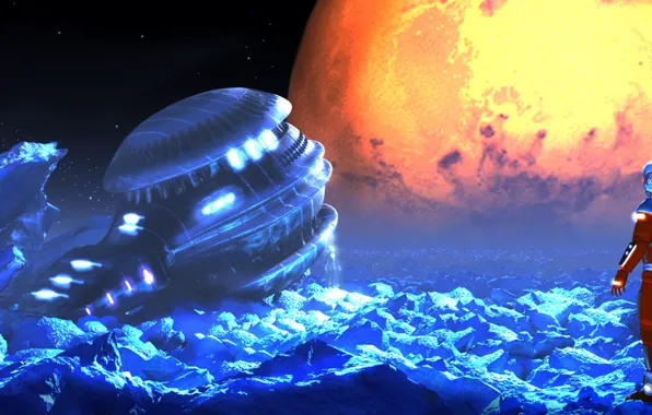 Space, planet, astronaut, stars, Meeting