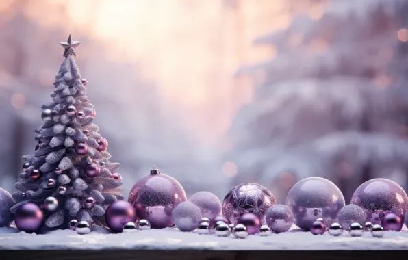 Balls, Christmas, purple, New year, tree, herringbone, lilac, Christmas decorations