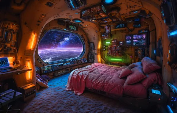 Space, alien, bedroom, futuristic, technology
