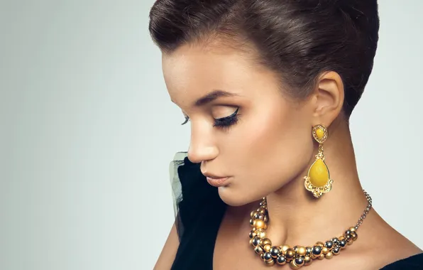 Girl, earrings, makeup, necklace, pebbles