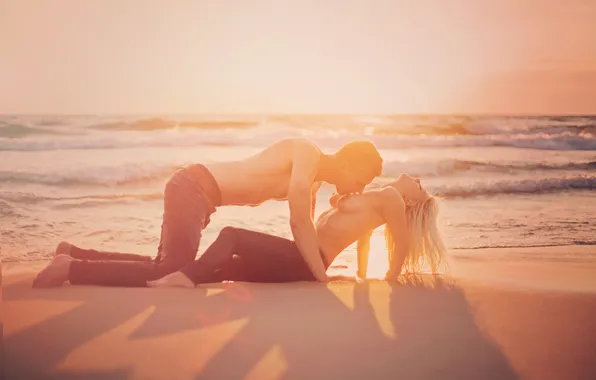 Sunset, ideal, romance, coast, passion, kiss, beauty, affection