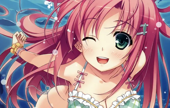 Sea, swimsuit, girl, bubbles, under water, wink, yuuki hagure