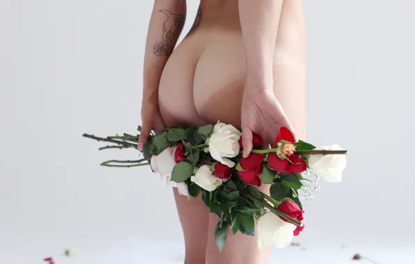 Ass, girl, flowers, body, roses, figure