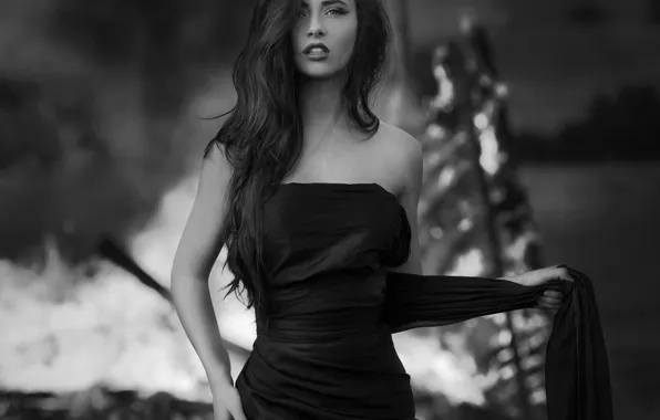 Picture black & white, girl, dress, photo, photographer, monochrome, model, silk