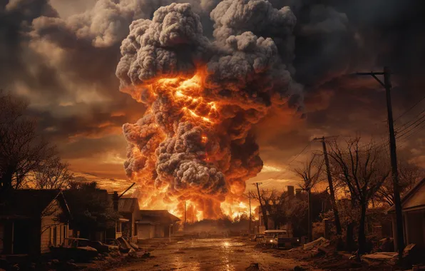 Home, Smoke, Mushroom, The explosion, Clouds, Digital art, A nuclear explosion, Destruction