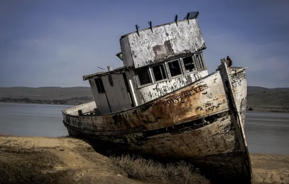 Picture ship, river, background