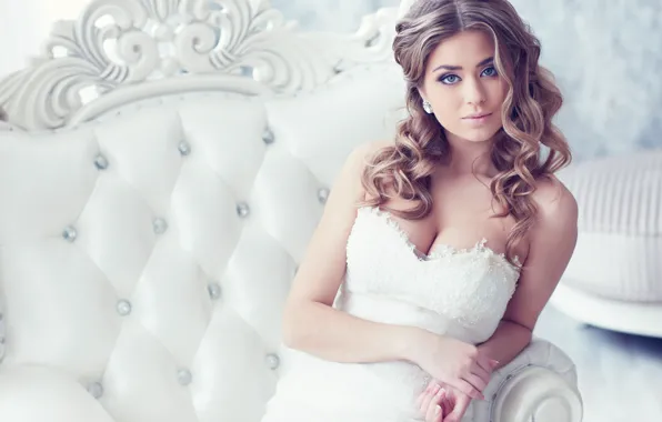 Look, dress, neckline, the bride, curls