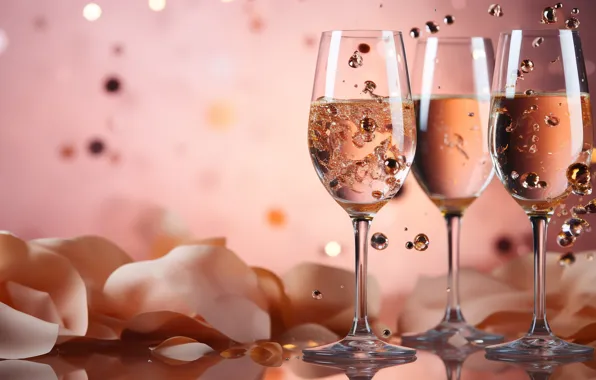 Holiday, wine, glasses, Christmas, alcohol, New year, champagne, bokeh